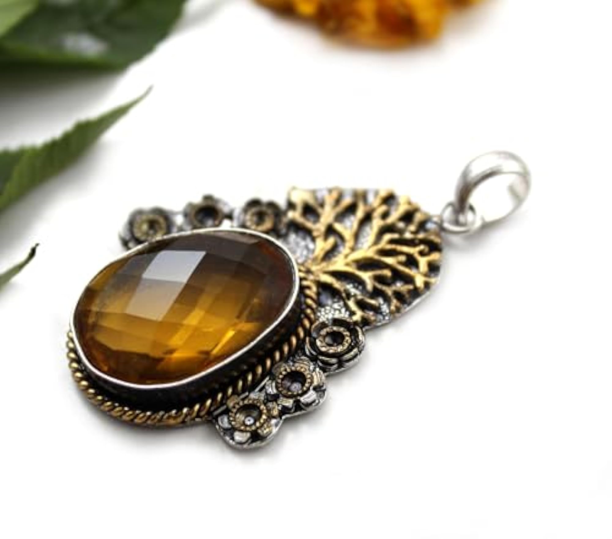 Luxury Citrine November Birthstone Vintage Style Pendant