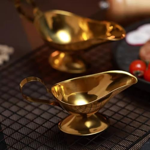 Saucière en acier inoxydable - Plat à sauce épais de 1 mm plaqué titane for steak, salade, frites, or, argent, poli miroir(Golden,Large) – vue 4