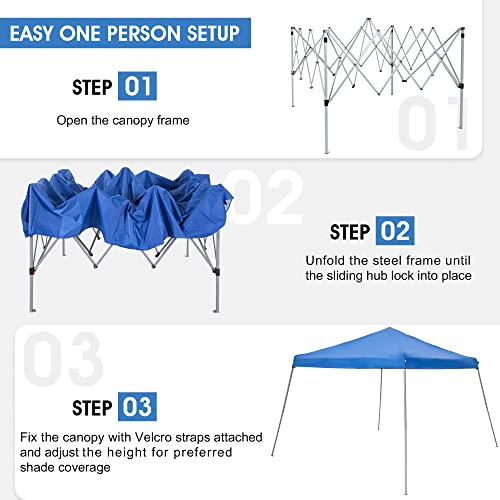 Phi Villa Instant Shelter Canopy,Angled Leg 12' X 12' Uv Block Sun Shade Canopy Gazebo For Patio Outdoor, Lightweight, Blue #TOP3