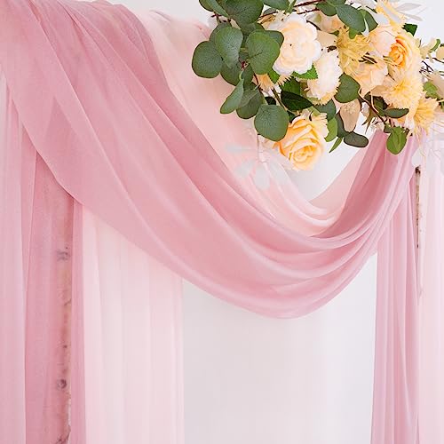 Image of Socomi Wedding Arch Draping Fabric 29 inch x 20Ft 2 Panels Sheer Outdoor Curtain Drapes Extra Long for Bridal Baby Shower Birthday Party Decor Dusty Rose and Blush Pink