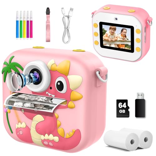 Image of Kids Camera Instant Print, 64GB 1080P Dual-Lens Selfie Instant Cameras Video, 48MP Birthday Gifts Instant Print Camera for Kids with Print Paper,Gift for Girls Age 3 4 5 6 7 8 9 10 11 Toddler Toy