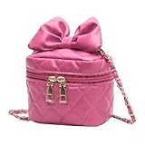 Damen Bucket Purse - PU Leder Tasche mit Schleife Detail | Stilvolle Hobo Umhängetasche | Kleine Quadratische Handtasche | Modisch, Rosa, Refer to description