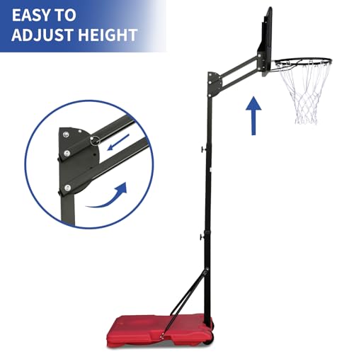 Rakon Portable Basketball Hoop & Goal Basketball System Stand Height Adjustable 4.8ft -7.7ft with 28in Backboard & Wheels for Youth Kids Outdoor Indoor Basketball Goal Game Play-Red Base - Thumbnail 5
