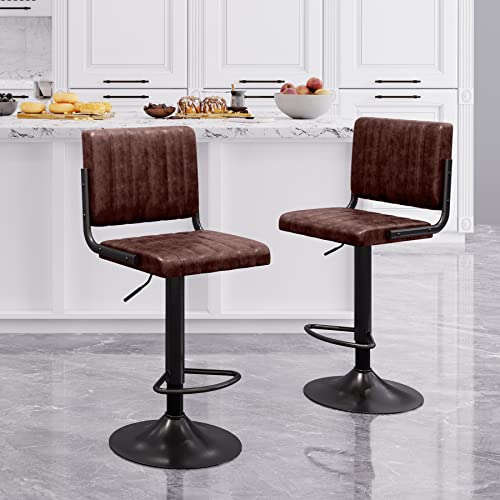 Hera's Palace Swivel Bar Stool Set Of 2, Modern Barstools With Adjustable Height, Counter Height Bar Chairs For Cafe, Kitchen, Brown #TOP5