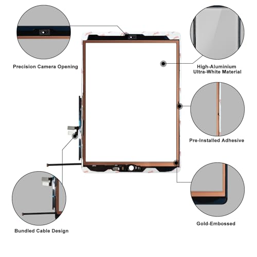 NB+ Touchscreen Digitizer für iPad 7 iPad 8 Display 10,2 Zoll, iPad 2019 2020(A2197 A2198 A2200 A2270 A2428 A2429 A2430) Generation, mit Werkzeug Set, mit Vorab klebender(Schwarz)