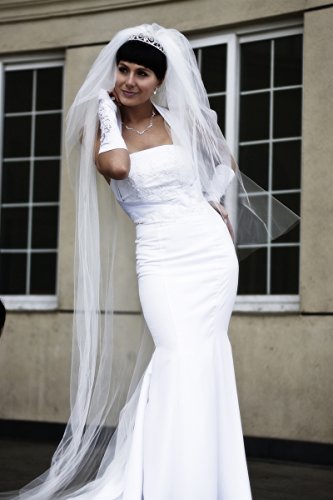Bridal Wedding Veil White 2 Tiers Long Cathedral Length Standard Cut Edge #TOP2