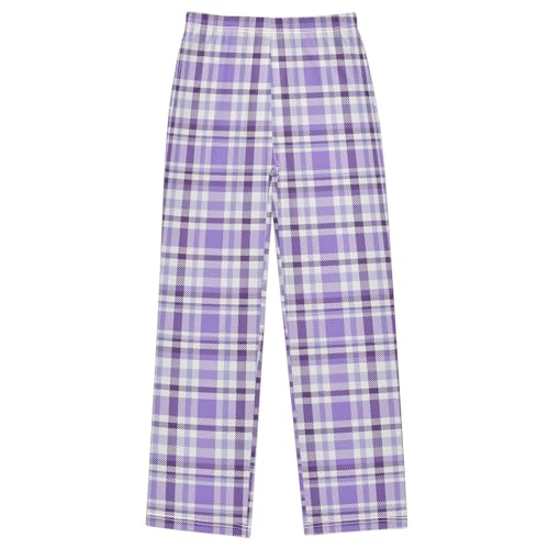 Pfrewn Pajama Pants Tartan Plaid Purple Lavender Violet Casual Comfy Lounge Sleepwear Bottoms with Pockets, L