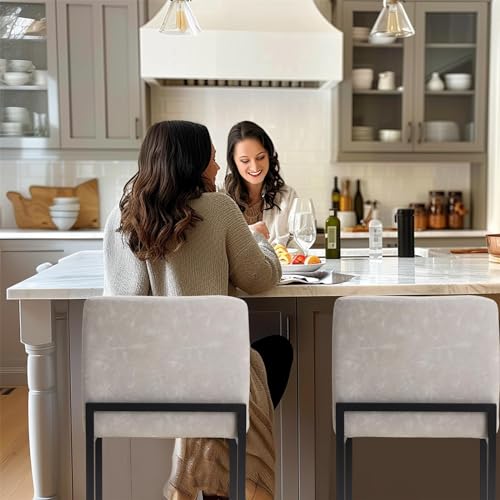 Sophia & William Light Grey Bar Stools Set of 4, Modern PU Leather Counter Height Barstools with Back, 24\" Kitchen Island Bar Chairs - Thumbnail 2