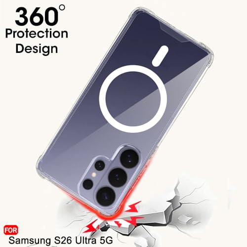Image of TheGiftKart for Samsung S26 Ultra Case, Shockproof Clear Back Cover Compatible with MagSafe, Camera & Screen Protection, 360 Degree Protection Galaxy S26 Ultra Back Cover (PC & TPU, Transparent)