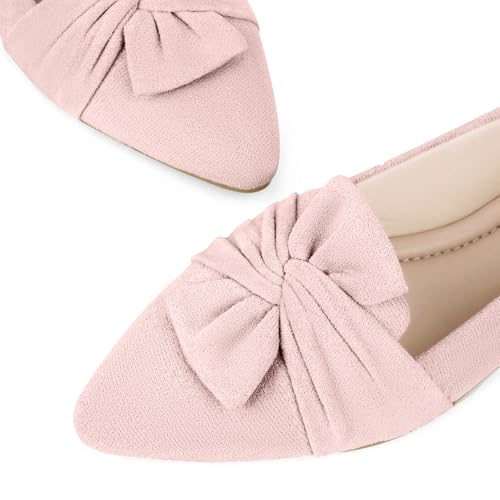 MUSSHOE Women's Pointed-Toe Ballet Flat：Bowknot Dressy Flats Comfortable Memory Foam Shoes - Wedding Party Business Work Office Pink Suede 423