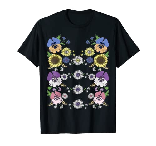 Pansy Flowers Sunflower Tee Retro Ucraniano Vyshyvanka Style Camiseta