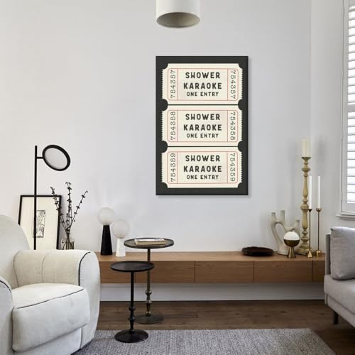 Funny Shower Karaoke Ticket Print Bathroom Canvas Poster for Decor, Retro Black Toilet Wall Art, Cute Vintage Bath Decor, Aesthetic Art, Guest Bathroom Canvas Wall Art 8x12inch Framed by WHQethrial - Used condition - Image 7