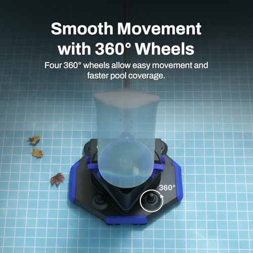Betta Jet Sweep Cordless Pool Vacuum, Rechargeable Handheld Cleaner with Powerful Suction, 360° Wheels, Auto Shut-Off, Dual Reusable Mesh Filter Bags, for Above & In-Ground Pools