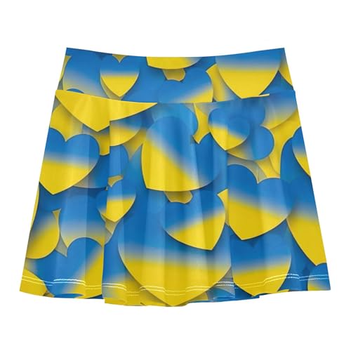 Joisal Girls' Shorts Athletic Skorts Tennis Skirts for Kids Funny Pleated Blue Yellow Hearts Gradient 3t
