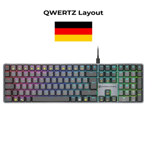 Empire Gaming K243 Mechaniczna klawiatura przewodowa układ DE (Qwertz), 111 klawiszy, odłączane USB-C, przełączniki MX Red, podświetlenie RGB z 24 efektami, funkcja Anti-Ghosting NKRO, do PC i konsoli
