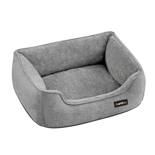 Feandrea Dog Bed, Linen-Look Pet Bed, Dog Sofa Bed with Raised Edges, Non-Slip Bottom, Removable Washable Cover, S, for Miniature Dogs, 60 x 50 x 21 cm, Light Grey PGW009G02