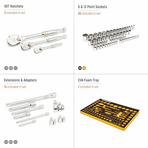Image of GEARWRENCH 83 Pc. 1 /4, 3 /8 inch, 1 /2 inch 90-Tooth SAE /Metric Mechanics Tool Set with EVA Foam Tray - 86529