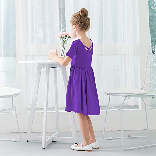 Stelle Girls Dress Short Sleeve Toddler Skater Twirl A Line Solid Color T-Shirt Dress for School Casual(A02-Purple (Without Pocket), 4 T) — view 5
