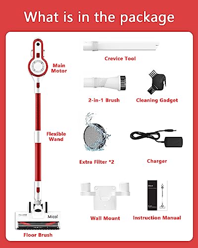 Micol Cordless Vacuum Cleaner, 6-In-1 Lightweight Stick Vacuum, 2 Modes Of Powerful Suction, Up To 38 Mins Runtime, Removable Battery, Household Vacuum Cleaner For Home Hard Floor Carpet Pet Hair Car #TOP7
