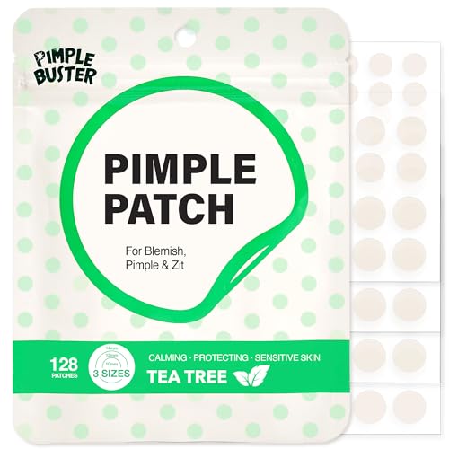 EBIN NEW YORK Pimple Buster Tea Tree Hydrocolloid Acne Patches for Face, 128 Pack (10mm, 12mm, 14mm), Absorb Zits, Shield Spot, All Skin Types