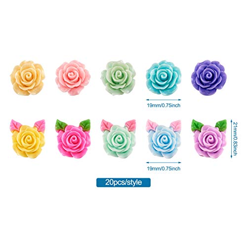 Pandahall 200Pcs Resin Rose Flower Flatback Cabochons Embellishments 5 Colors 19Mm Tiny Undrilled Floral Cameo Charms Beads For Phone Case Scrapbook Jewelry Making Weding Decoration #TOP1
