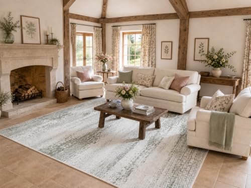 Image of BRO Washable Living Room Rug,Large Carpet Non Slip Area Rug 120x170cm,Grey