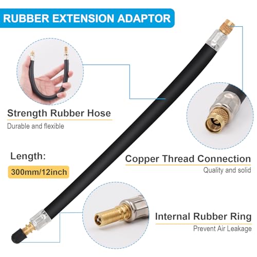 Image of 12 inch Tire Valve Extension, Tire Valve Stem Extension with 90 Degree Valve Extender for Car Truck Motorhome Trailer RV