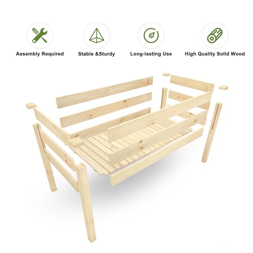BIRASIL Outdoor Raised Garden Bed, Wood Planter Box for Vegetable Flower, Elevated Reinforced Large Garden Planters Boxes for Backyard Patio Gardening Balcony (48.5”L, Natural Wood) - Thumbnail 4