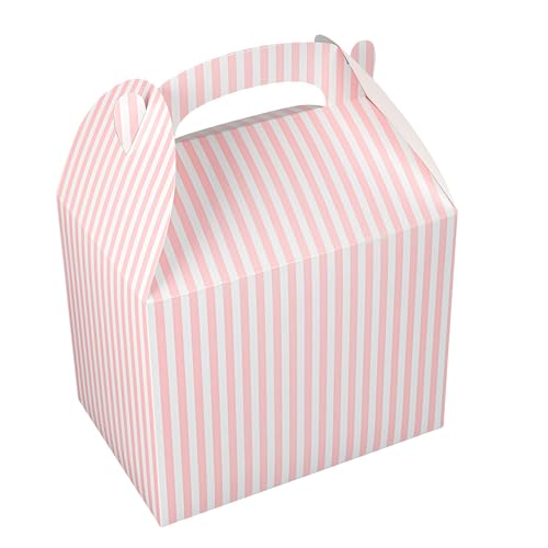 Restaurantware Gable Gift Boxes Pack of 100 Paper Treat Boxes 10 x 7 x 8 Inches, Disposable Pink and White Stripe Design Containers, Sustainable, Freezer-safe, For Weddings or Birthdays by Restaurantware - Used condition - US$38.34