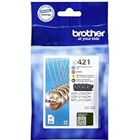 Brother LC-421BK/LC-421C/LC-421M/LC-421Y Inkjet Cartridges, Black/Cyan/Magenta/Yellow, Multi-Pack, includes 4 x Inkjet Cartridges, Brother Genuine Supplies
