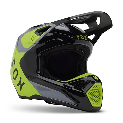 Fox Racing Youth V1 Motocross Dirt Bike Helmet, Grey/Yellow, Large