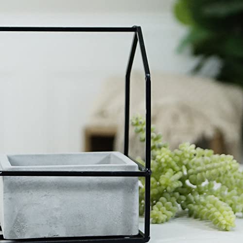 Vipssci House Framed Cement Planter Metal, 8-Inch Height, Gray, Black #TOP4