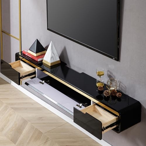 Console multimédia murale grise 150cm étagère audio/vidéo salon