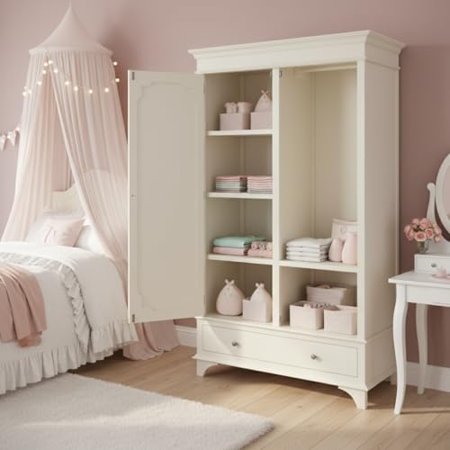 Image of APRODZ Wooden Wardrobe for Bedroom | 2 Door Engineer Wood Wardrobe with 1 Drawer | Wardrobe for Storage, Engineering Wood Clothes Cupboard & Wooden Almirah | Space Saving Wooden Cabinet Storage, White