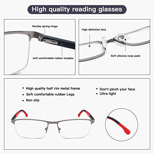 Eyelooker Metal Readers For Men Women Half Rim Blue Light Blocking Reading Glasses Soft Rubber Temples Anti Eye Strain Computer Eyeglasses +2.00 #TOP2