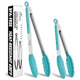 HOTEC Pinzas de cocina con cierre de acero inoxidable de primera calidad con puntas de silicona, azul