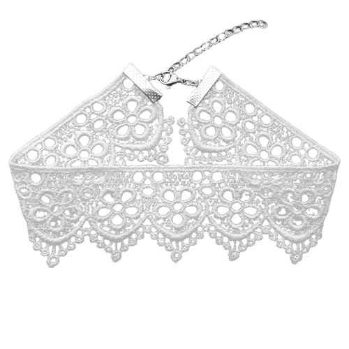 Générique - Collier choker ras du cou large romantique mariage dentelle blanche fleurs pour femme - tour de cou taille ajustable