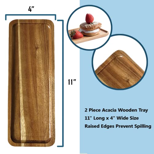 Wood Serving Tray, Wooden Trays,Small Wood Tray Wood Platter For Serving Food Dessert Appetizer Cheese Boards Fruit Cookie Vanity Home Decor Bathroom Tray Set Of 2 Acacia 11" X 4" #TOP5