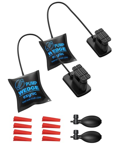 eSynic 2PACK Upgrade Air Wedge up Bag TPU Door Air Bags Support Foot Stepped and Squeezed Mode Door Lifter Pump Load-bearing 771LBS/350KG Inflatable Air Wedge with 8 Plastic Wedges & Storage Bag