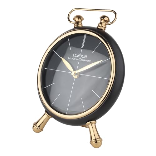 Image of Decor de Maison Brings Handcrafted Essence Desk Timepiece Table Clock for Living Room, Bedroom, Study Table | Classic Non-Ticking Tabletop Battery Operated Analog Desk Clock in Black (17x7x24cm)
