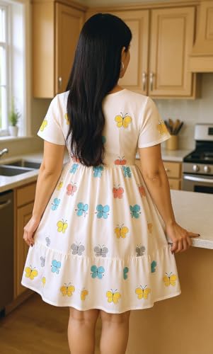 Image of Women's White Cotton Floral Print Dress | Round Neck Regular Sleeve | Trendy Casual Summer Dress