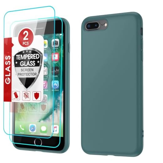 LeYi for iPhone 8 Plus Case, iPhone 7 Plus Case with 2 Pack Tempered Glass Screen Protectors, Shockproof Full-Body Liquid Silicone with Soft Anti-Scratch Microfiber Liner Case 8 Plus iPhone, Green…