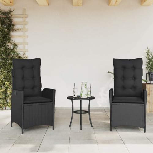 Ensemble de meubles de jardin 3 pièces en polyrotin noir design compact