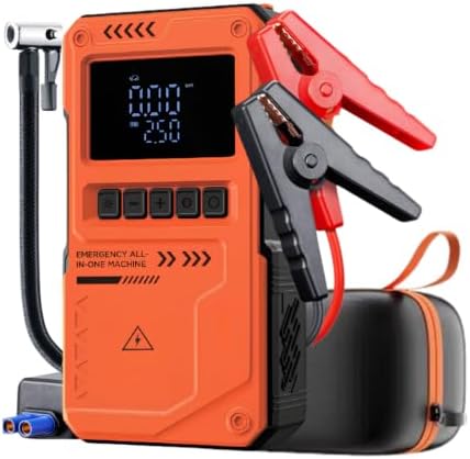 Auhma 10000m Ah Jump Starter Akü Takviye Cihazı - 150 PSI Lastik Şişirme Hava Pompası, Taşınabilir Powerbank ve LED Fenerli Çok Amaçlı Araç Kiti (Turuncu) — Amazon ürün görseli