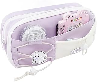 حافظة اقلام رصاص بسعة كبيرة من جولينياو مكونة من 3 اقسام، شنطة اقلام رصاص كبيرة، منظم لتخزين الادوات المكتبية ومستحضرات التجميل للبالغين واساسيات المكتب (8128-ارجواني)