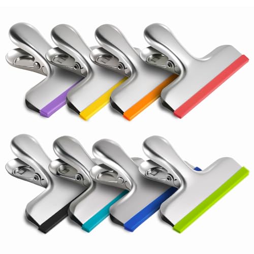 HOUSE AGAIN 8 Pack Stainless Steel Chip Bag Clips Covered with Silicone - NO More Sharp Edges - Color Coded for Food Bags - Air Tight Seal, Heavy Duty for Kitchen and Office, 3 Inches, Colorful