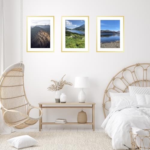 Image of JCJMY 16x22 Picture Frame with 12x18 Mat, Display Photo 12x18 with Mat or 16 x 22 Without Mat, Wall Hanging Large 16 by 22 Poster Frame with Plexiglass, Gold
