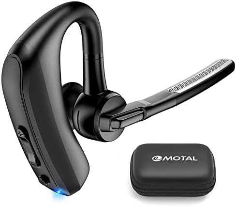 emotal Bluetooth Headset for Cellphones Dual-Mic ENC +CVC 8.0 Noise Cancelling APT-X HiFi Stereo 200Hours Standby 18Hours HD Talktime Bluetooth Earpiece Compatible with Storage Case (Blue Black, U8)