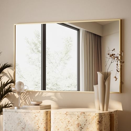 BEAUTYPEAK Specchio da bagno per sopra lavabo, rettangolo montato a parete smussato specchio bordo lucido, si applicano a soggiorno, camera da letto, angolo retto bagno ingresso specchio