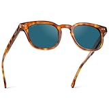 WMP Eyewear - Men's Retro Keyhole Polarized Square Sunglasses, Premium Acetate Frame with Modern Classic Design (Saddlewood Tortoise/Laguna Blue Lens)